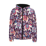 Elephant indian style ornament pattern Men's Padded Hooded Jacket