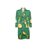 Durian pattern green background Men's Long Sleeve Belted Night Robe