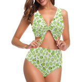 Lime design pattern Chest Bowknot High Waisted Bikini Swimsuit
