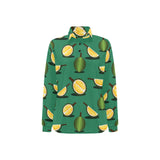 Durian pattern green background Women's Long Sleeve Polo Shirt