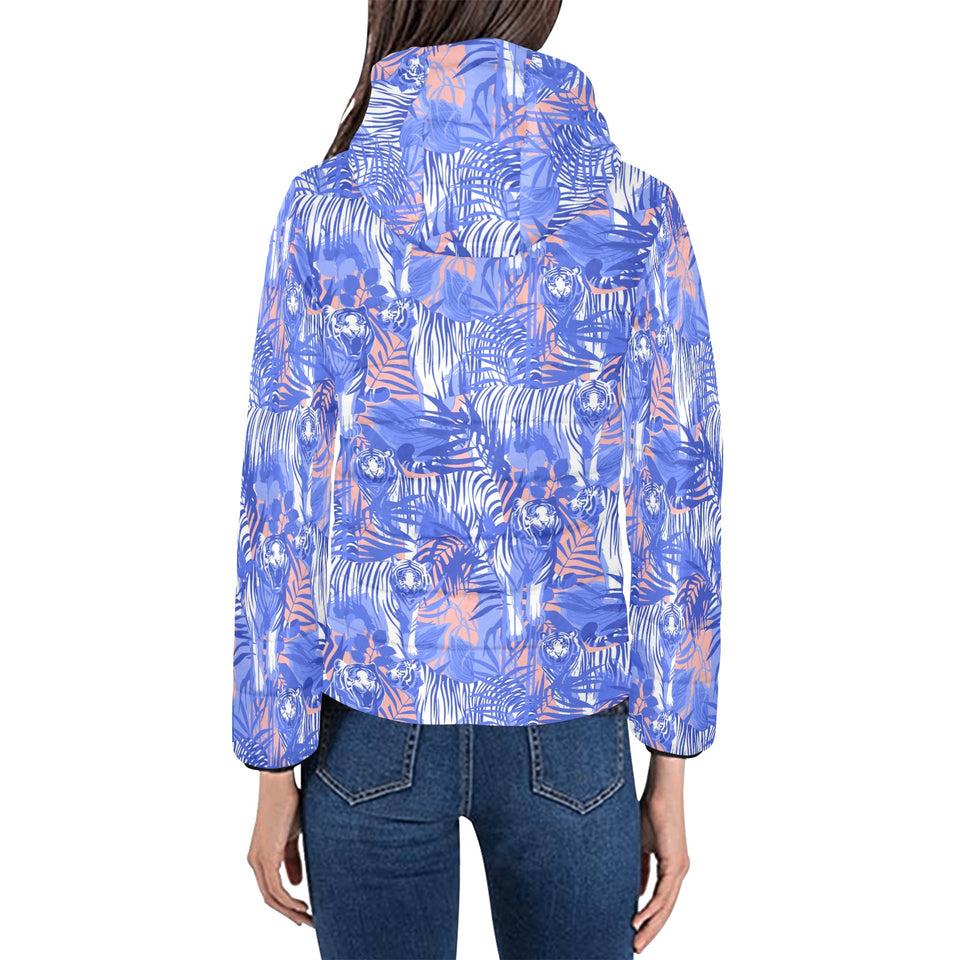 white bengal tigers pattern Women's Padded Hooded Jacket