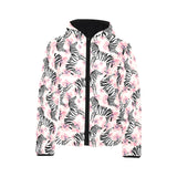 Zebra pink flower background Kids' Boys' Girls' Padded Hooded Jacket