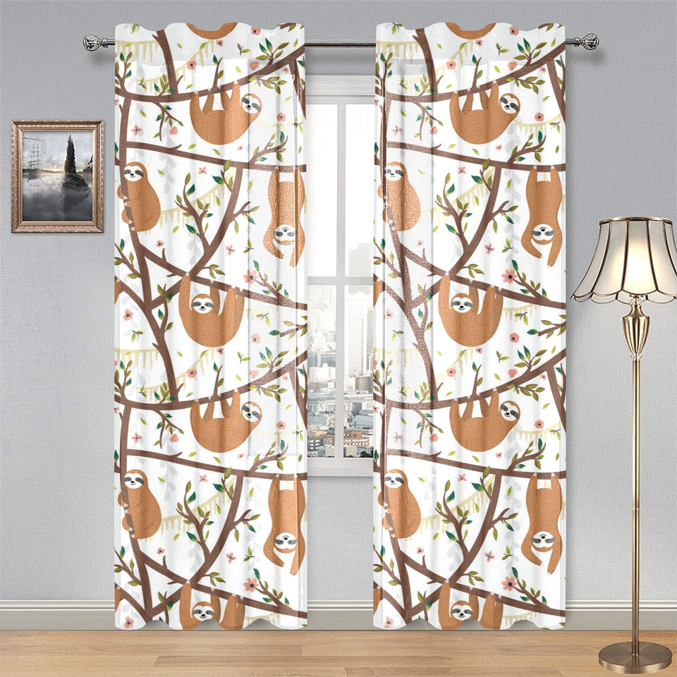 Sloths hanging on the tree pattern Gauze Curtain