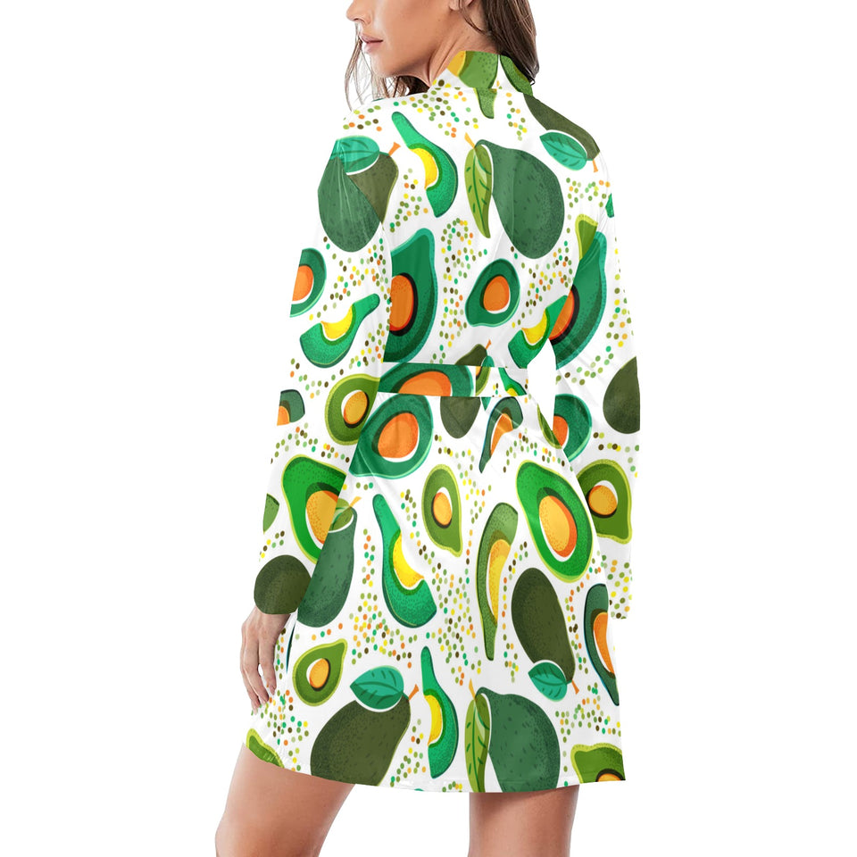 Avocado design pattern Women's Long Sleeve Belted Night Robe