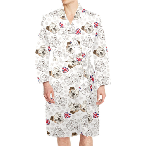 English Bulldog Pattern Print Design 01 Men's Long Sleeve Belted Night Robe