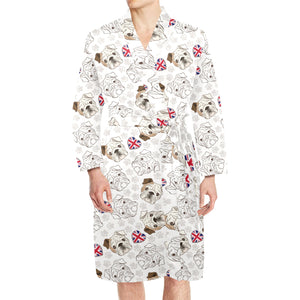 English Bulldog Pattern Print Design 01 Men's Long Sleeve Belted Night Robe