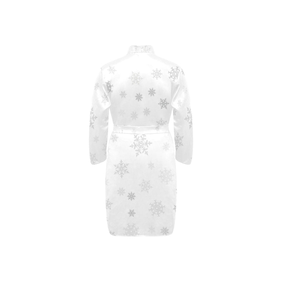 Snowflake pattern white background Men's Long Sleeve Belted Night Robe