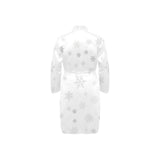 Snowflake pattern white background Men's Long Sleeve Belted Night Robe