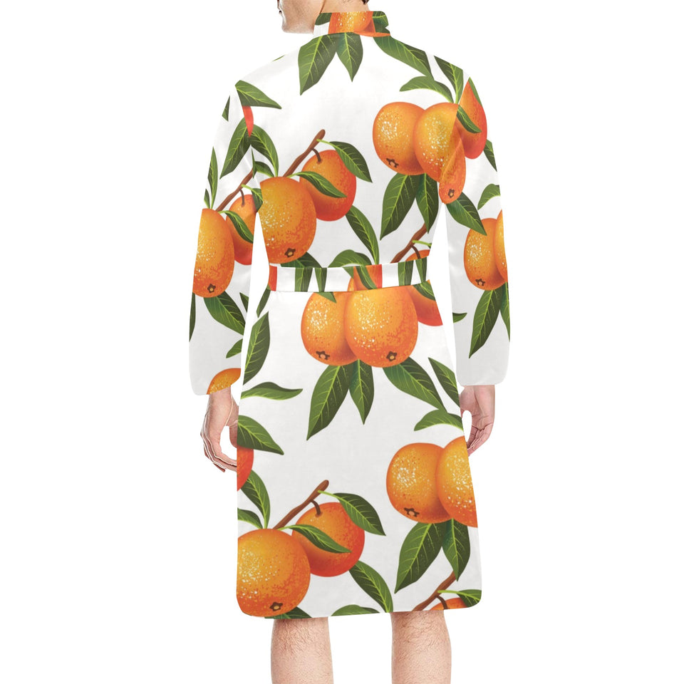 Oranges pattern background Men's Long Sleeve Belted Night Robe