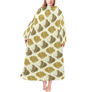 Lion Pattern Print Design 02 Blanket Robe with Sleeves