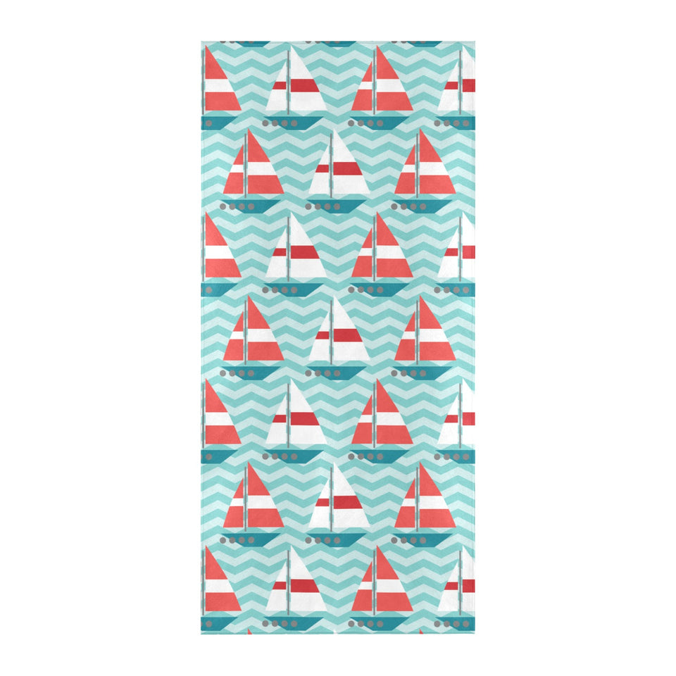 Red White sailboat wave background Beach Towel