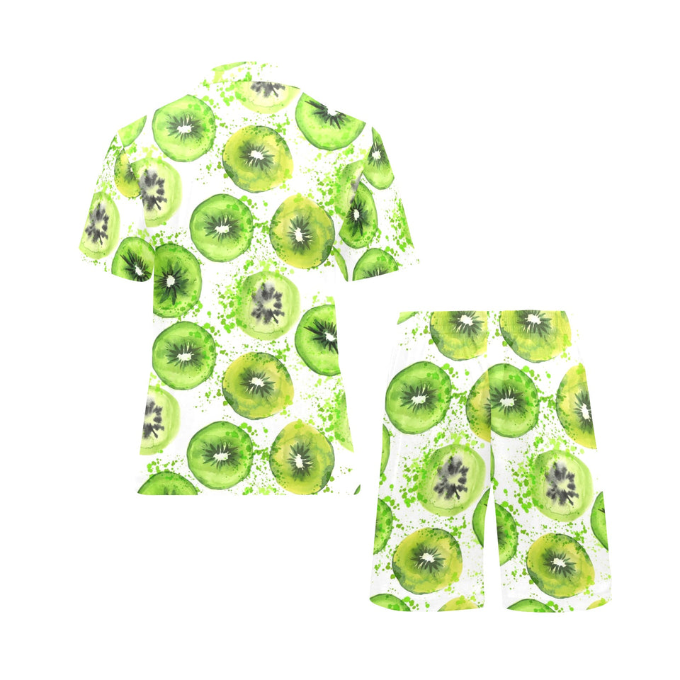 Watercolor kiwi pattern Men's V-Neck Short Pajama Set