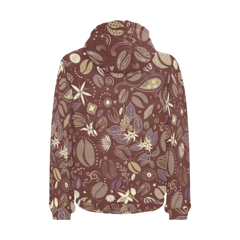 Coffee bean flower pattern Men's Padded Hooded Jacket