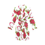 dragon fruits white background Women's Long Sleeve Belted Night Robe