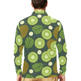 Whole sliced kiwi leave and flower Men's Long Sleeve Polo Shirt