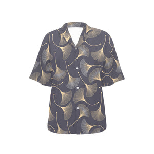 Gold ginkgo leaves Women's All Over Print Hawaiian Shirt