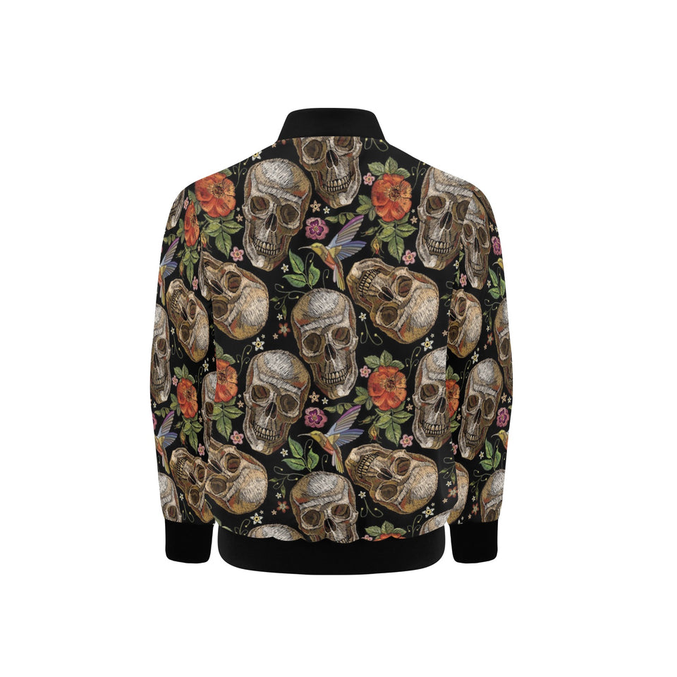 Skull rose humming bird flower pattern Kids' Boys' Girls' Bomber Jacket