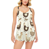 Cute rooster chicken cock Chest Sexy Pleated Two Piece Swim Dress