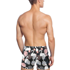 white swan blooming flower pattern Men's Swimming Trunks