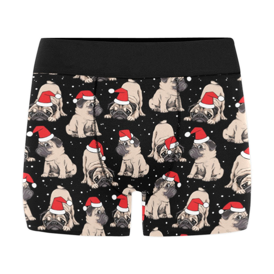 Christmas Pugs Santa_s red cap pattern Men's All Over Print Boxer Briefs Men's Underwear