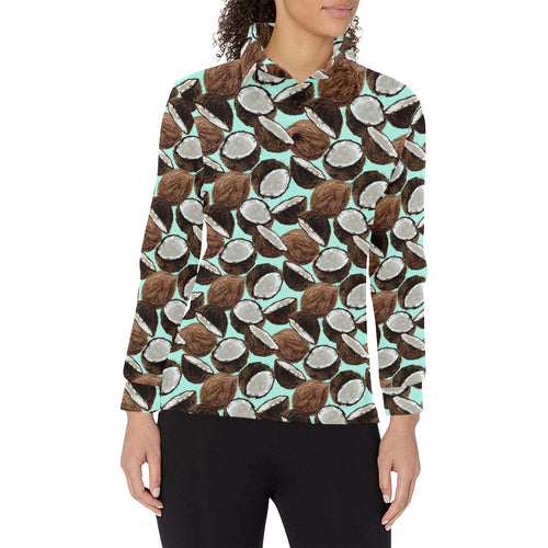 Coconut Pattern Print Design 03 Women's Long Sleeve Polo Shirt