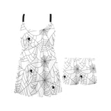 Spider web cobweb pattern white background Chest Sexy Pleated Two Piece Swim Dress
