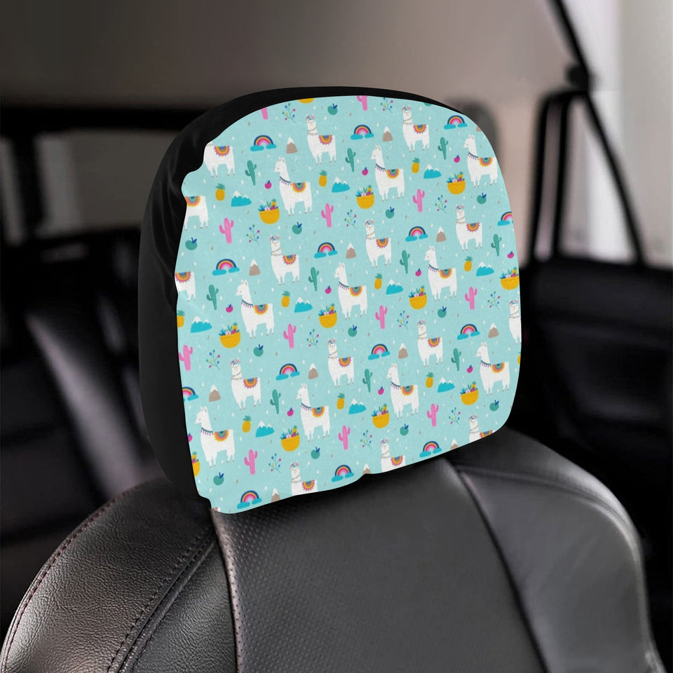 Llama alpaca cactus leaves pattern Car Headrest Cover