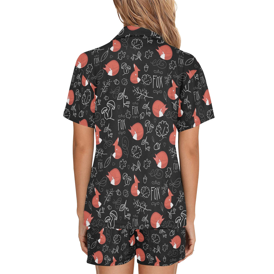 fox sleeping fox pattern Women's V-Neck Short Pajama Set