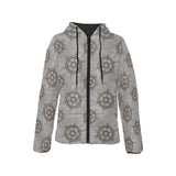 nautical wood steering wheel pattern Women's Padded Hooded Jacket