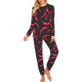 Chili peppers pattern black background Women's All Over Print Pajama Set