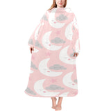 Cute moon cloud star pattern pink dot background Blanket Robe with Sleeves