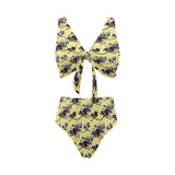 Ostrich Pattern Print Design 04 Chest Bowknot High Waisted Bikini Swimsuit