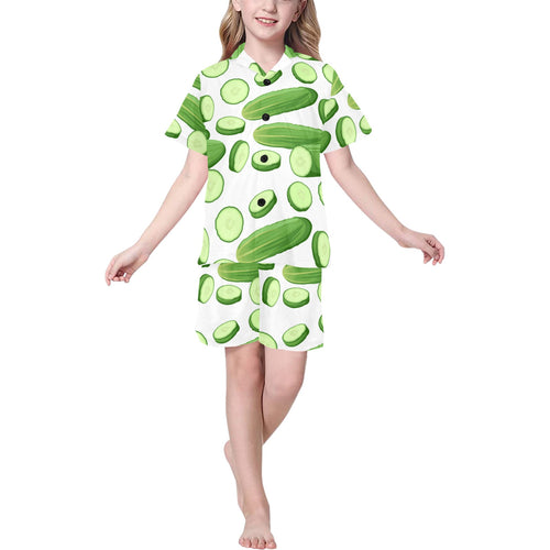 cucumber whole slices pattern Kids' Boys' Girls' V-Neck Short Pajama Set