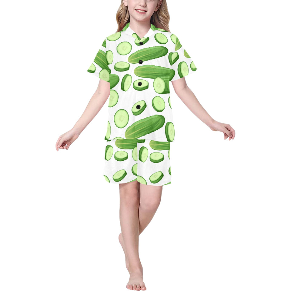 cucumber whole slices pattern Kids' Boys' Girls' V-Neck Short Pajama Set