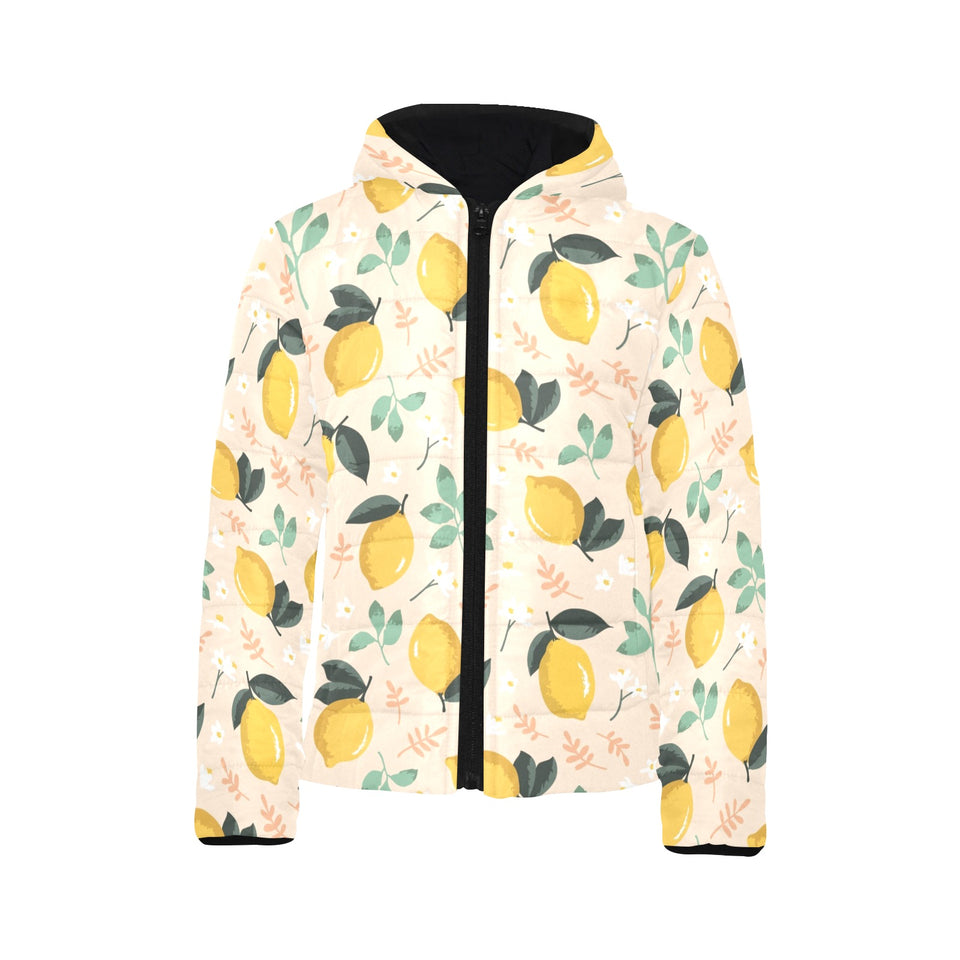 lemon flower leave pattern Kids' Boys' Girls' Padded Hooded Jacket