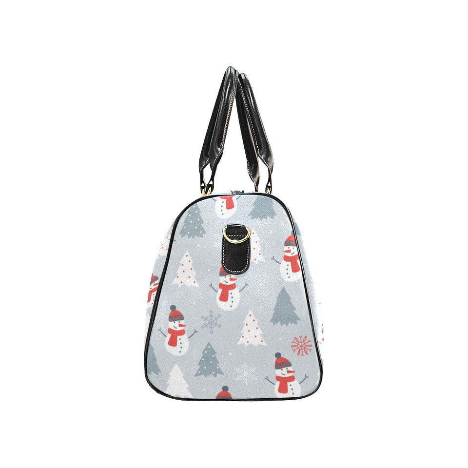 Snowman christmas tree snow gray background Travel Bag