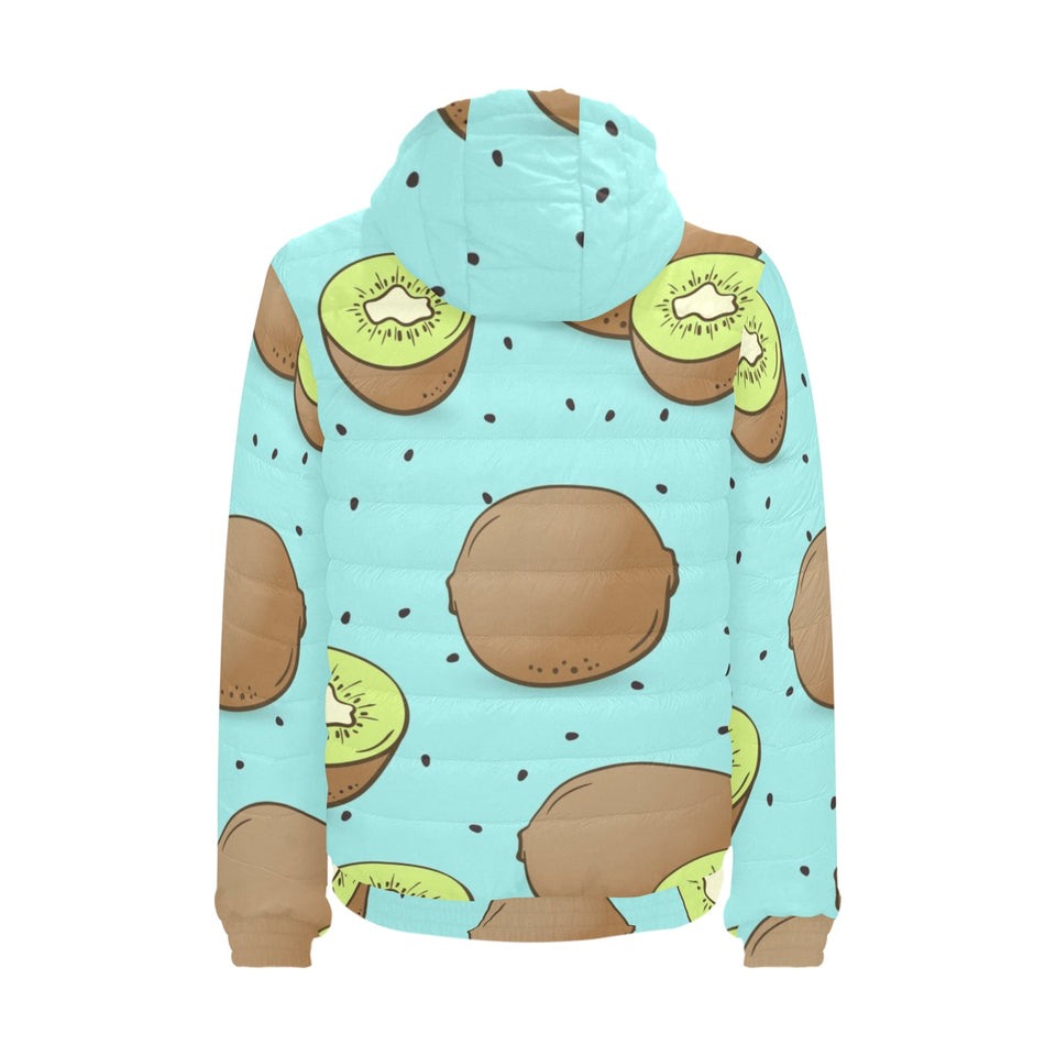 Kiwi blue background Men's Padded Hooded Jacket