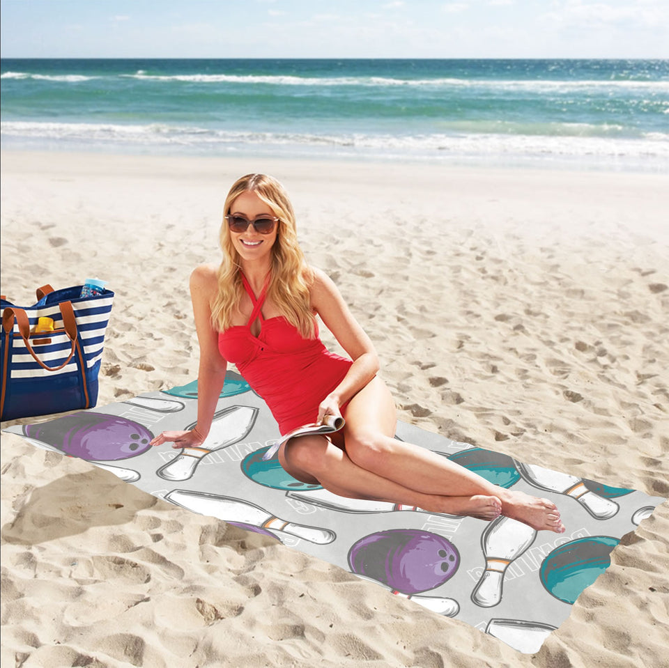 Bowling ball and pin gray background Beach Towel