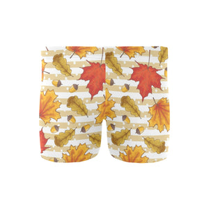 Maple leaf oak leaf acorns beige striped backgroun Men's Swimming Trunks
