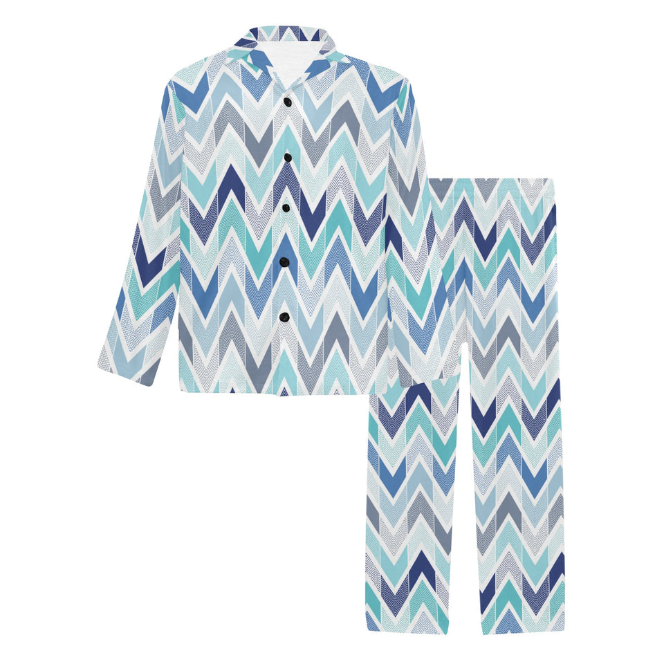 zigzag chevron blue pattern Men's Long Pajama Set