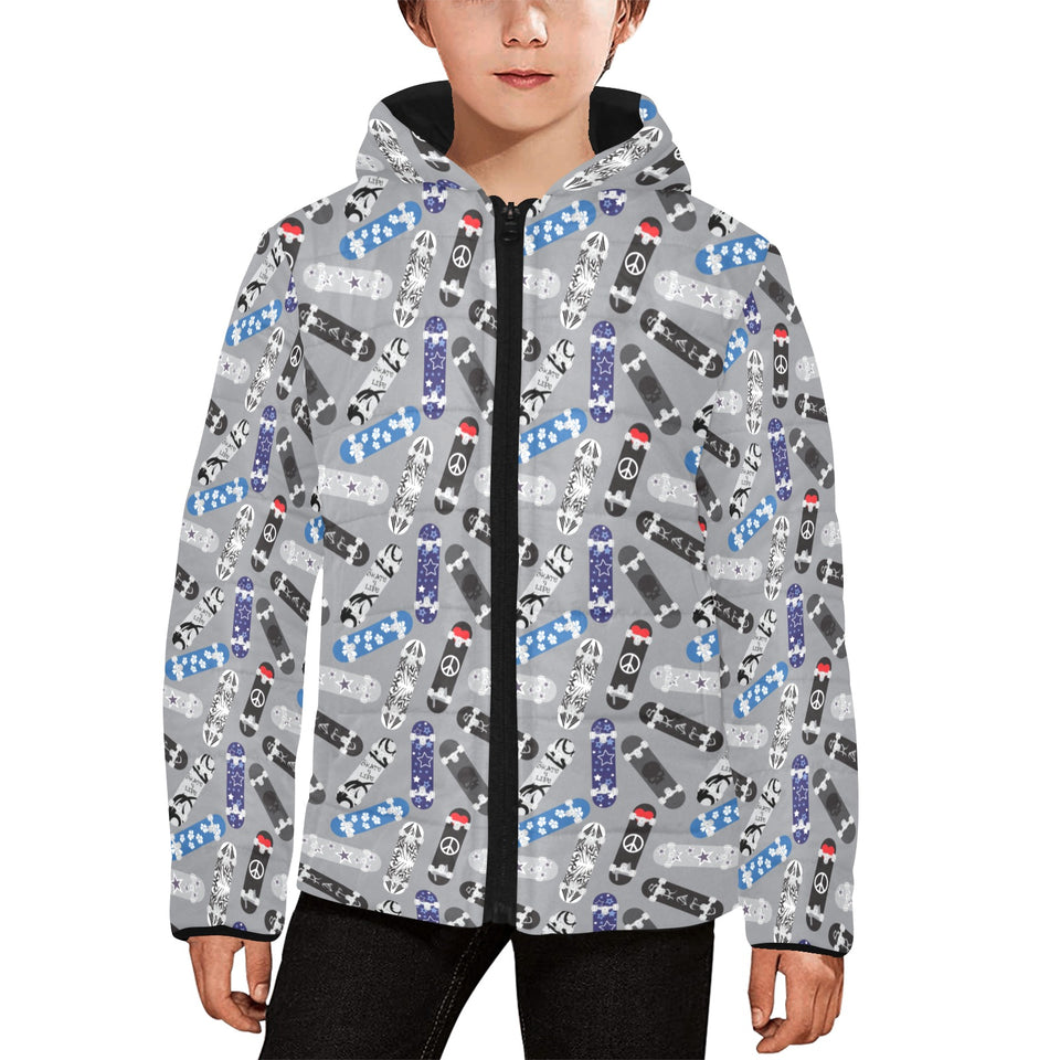 Skate Board Pattern Print Design 03 Kids' Boys' Girls' Padded Hooded Jacket