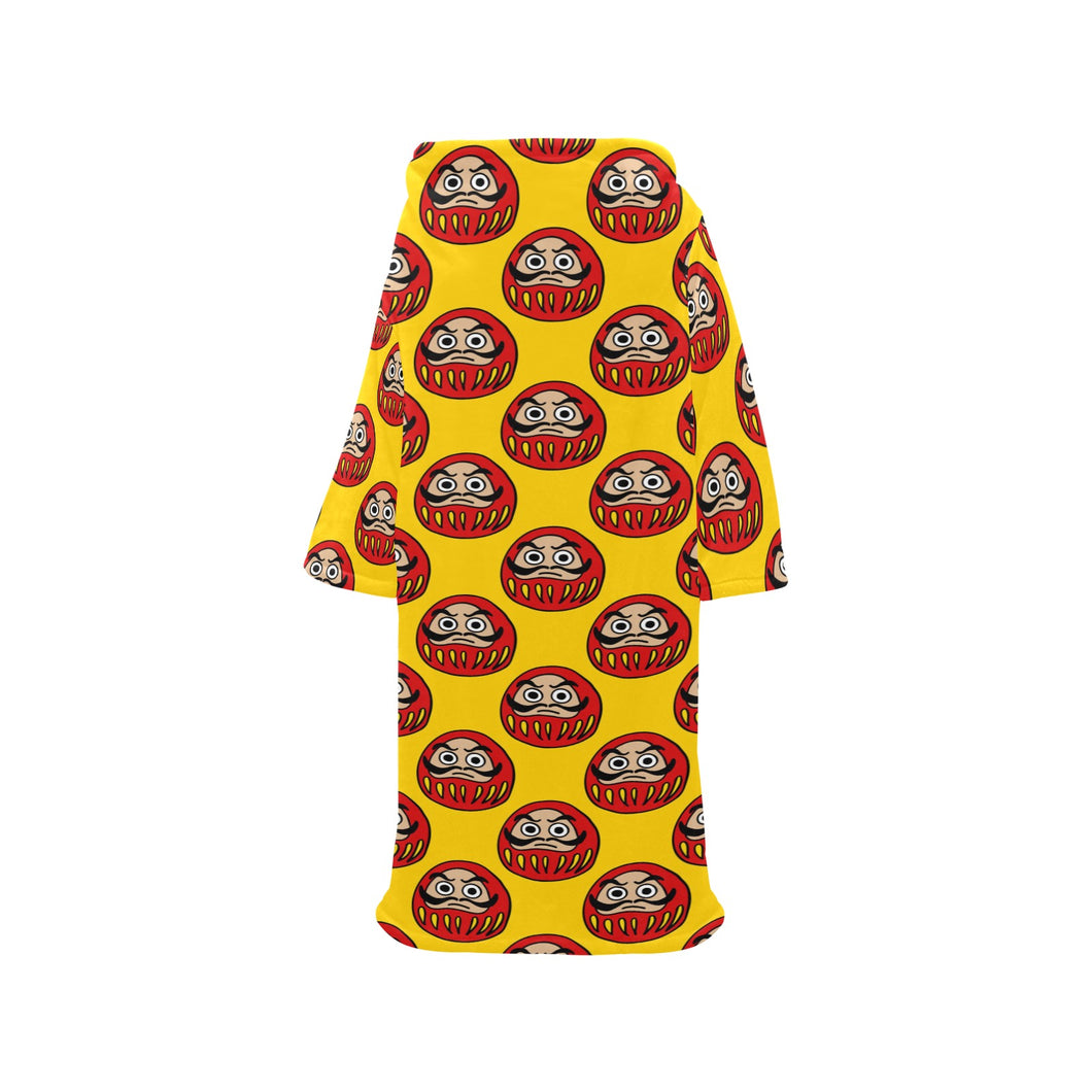 Daruma japanese wooden doll yellow background Blanket Robe with Sleeves