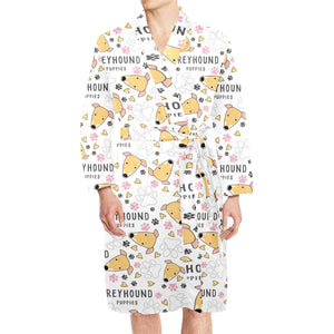 Greyhound Pattern Print Design 03 Men's Long Sleeve Belted Night Robe
