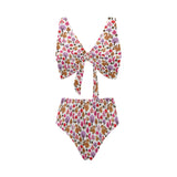 Squirrel Pattern Print Design 02 Chest Bowknot High Waisted Bikini Swimsuit