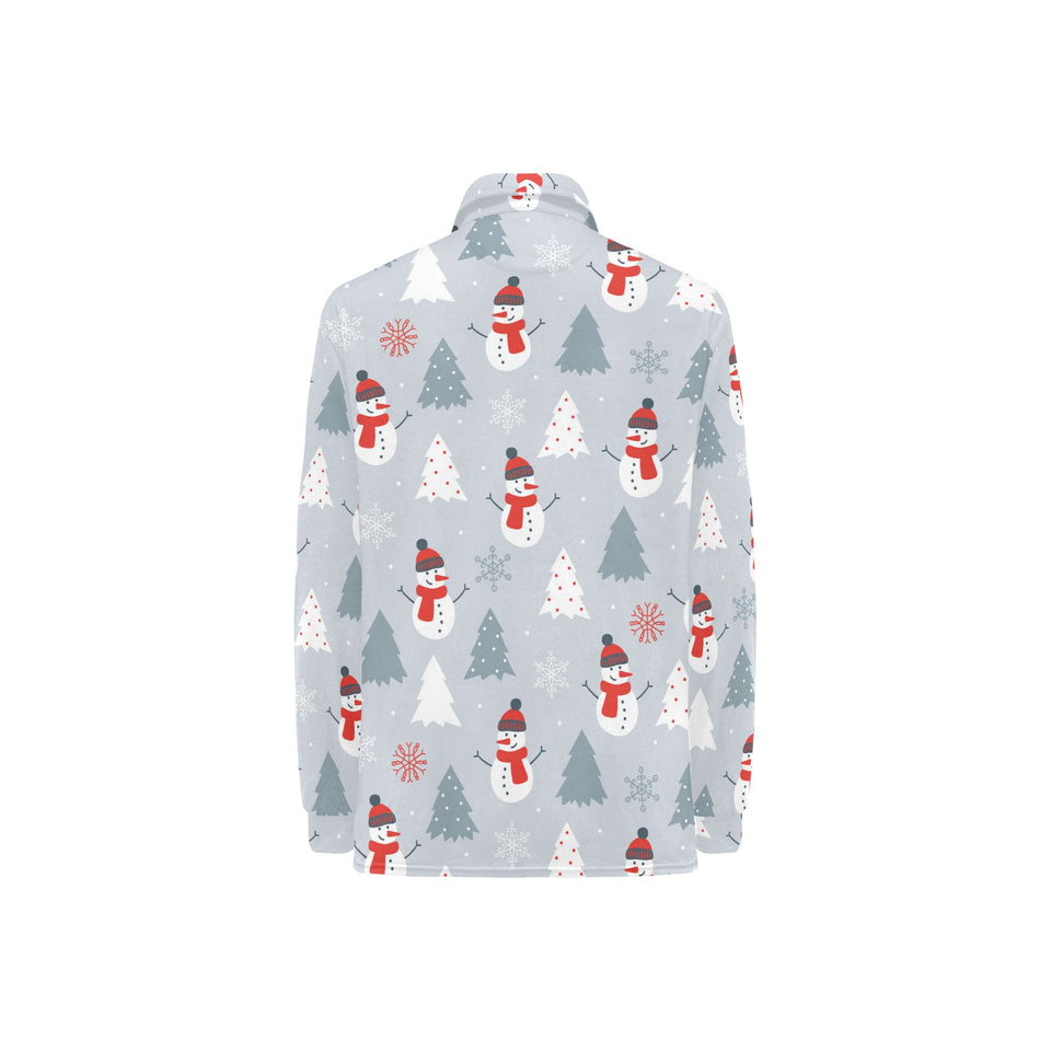 Snowman christmas tree snow gray background Women's Long Sleeve Polo Shirt