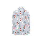 Snowman christmas tree snow gray background Women's Long Sleeve Polo Shirt