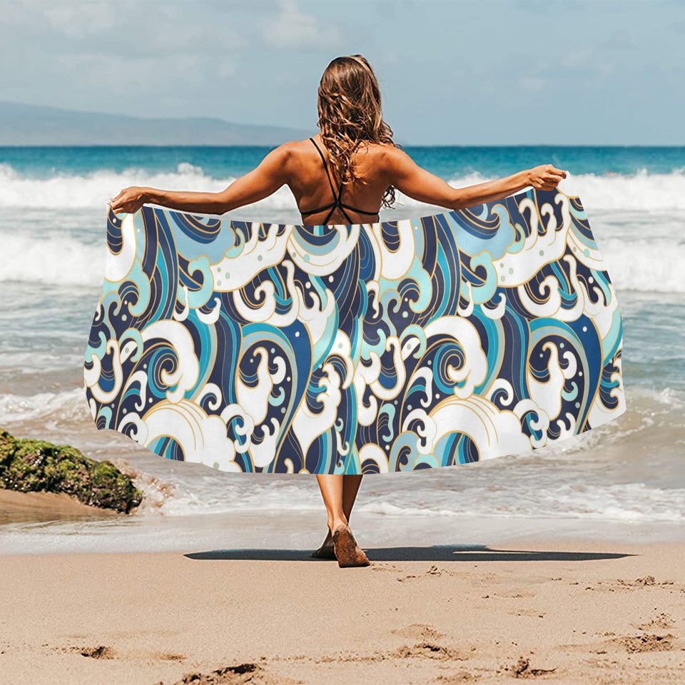 Japanese wave pattern Beach Towel