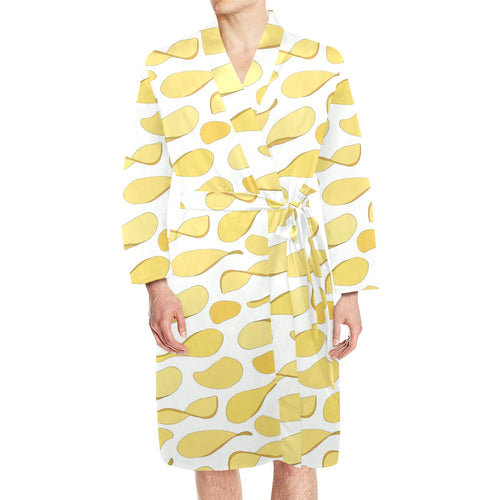 Potato Chips Pattern Print Design 02 Men's Long Sleeve Belted Night Robe