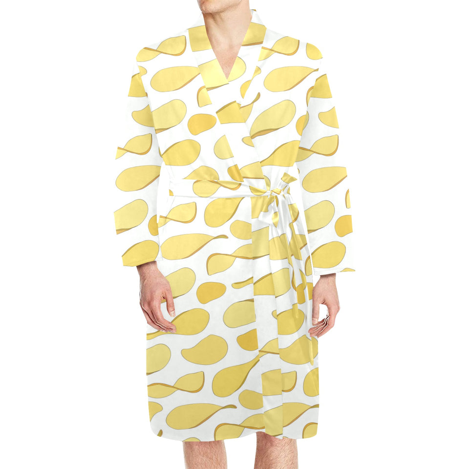 Potato Chips Pattern Print Design 02 Men's Long Sleeve Belted Night Robe