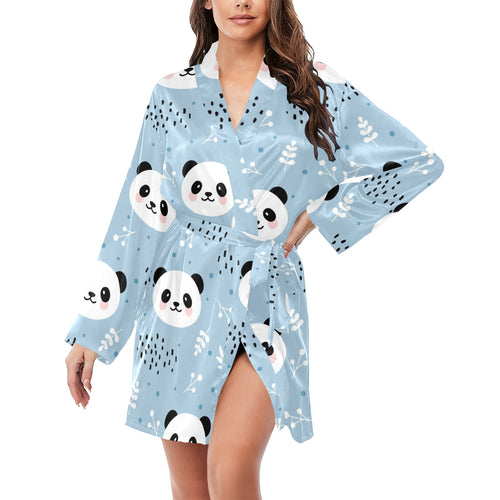Cute panda pattern Women's Long Sleeve Belted Night Robe